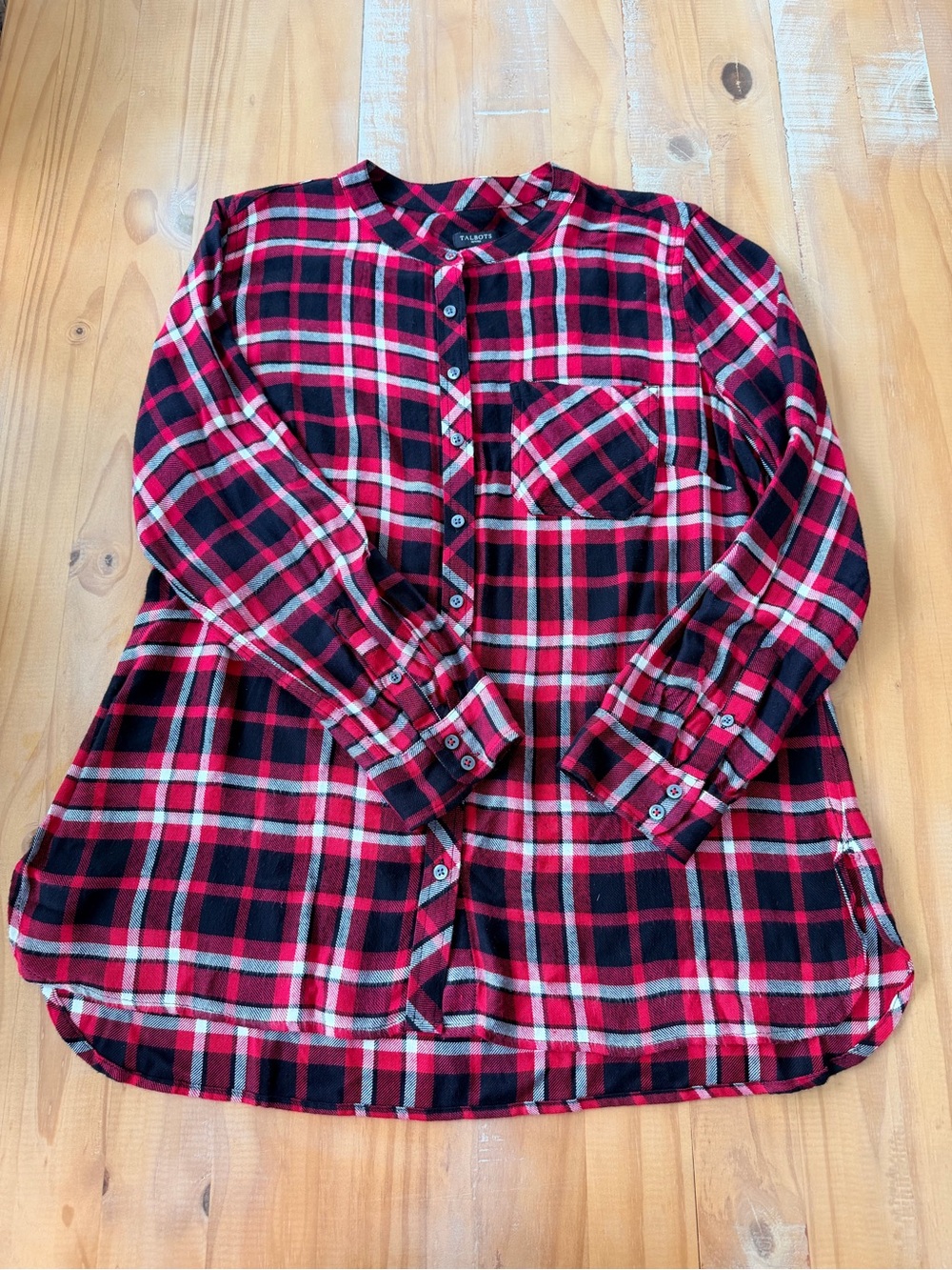 Talbots Petites Red Black Soft Plaid Flannel Festive Shirt Top Petite Large